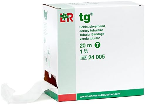 Lohmann & Rauscher tg Tubular Bandage, Seamless Knit Stockinette Wrap for Lymphedema Compression Bandaging, Lightweight, 67% Cotton, 33% Viscose, Size 7, 20 m Roll