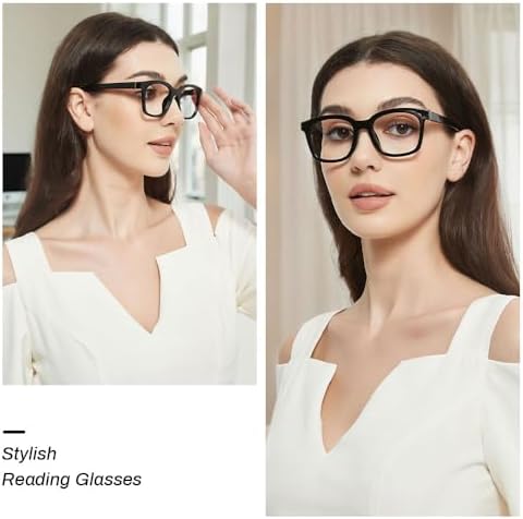 JiSoo Square Oversized Reading Glasses Women 1.5, Chunky Stylish Designer Readers 1.5 Women with Spring Hinge, Black 1.5