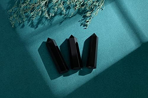 DUQGUHO 2" Black Obsidian Healing Crystals Stones Crystal Wand Tower Natural Quartz Points Hexagonal Gemstone Reiki Meditation Chakra Balance Witch Good Luck Crystal