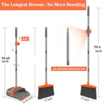 Ivandar Broom and Dustpan Set for Home, Broom and Dustpan Combo for Office, Long Handle Broom with Upright Standing Dust pan,Indoor&Outdoor Sweeping (Gray&Orange)