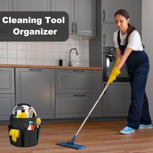 17L Cleaning Caddy with Handle, Cleaning Supplies Organizer, Foldable Storage Basket, Cleaning Supply Caddy, Portable Multi Cleaning Bucket Bag for Home, Garden (Black)