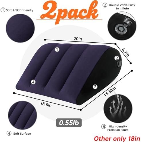 Portable Inflatable Wedge Pillow 2 Pack, Body Positioner for Sleep Support, Adjustable Travel Pillow - Lightweight Bed/Leg Support Pillow, Fast Inflation，for Home Outdoor Travel Blue