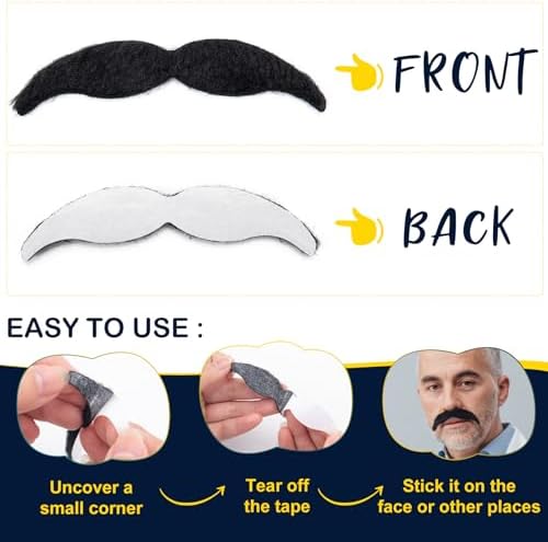 48 Pcs Fake Mustaches, Self Adhesive Fake Beard, Novelty Hairy Beard, Costume Facial Hair for Halloween Party