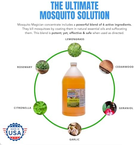 Mosquito Magician Liquid Concentrate - Kills Mosquitoes, Fleas, & Fire Ants, Use with Pump or Backpack Sprayers, Foggers, or Automatic Misting Machines, Ideal for Yards, Lawns, Patios, 1 Gallon - Mint