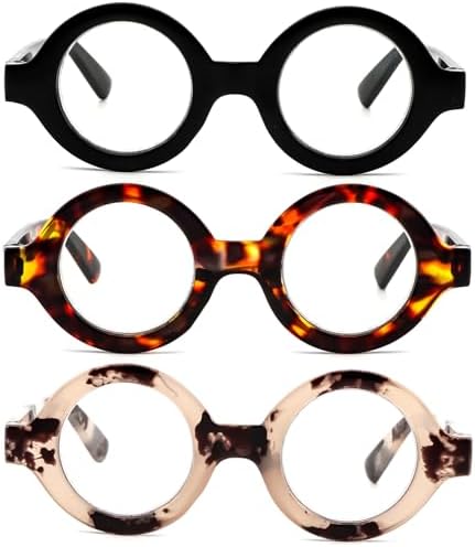 3 Pack Oversized Round Reading Glasses for Women and Men Blue Light Blocking Comfortable Readers