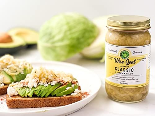 Raw Organic Fermented Probiotic Sauerkraut, "Classic" Variety [Vegan, Gluten Free, Non-GMO, Probiotic] 16oz Glass Jar by Wise Goat Organics