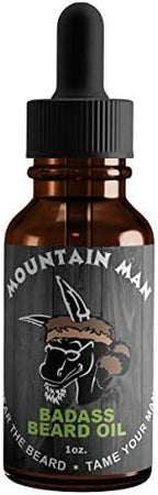 Badass Beard Care Oil for Men - Mountain Man Scent, 1 oz - All Natural Ingredients, Keeps Beard and Mustache Full, Soft and Healthy