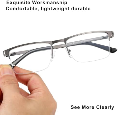 EYECEDAR 5 Pack Quality Reading Glasses Men Metal Half Frame Spring Hinges Blue Light Blocking Computer Eyeglasses Readers for Men 1.5