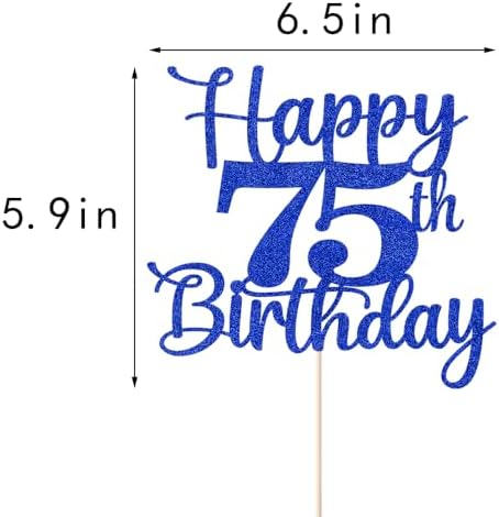 Kaoenla Glitter Happy 75th Birthday Cake Topper,Hello 75，Cheers to 75 Years,75th Anniversary /75 years old birthday Party Decor (75th, blue)