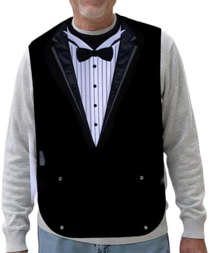 Adult Bibs for Men, Dress ‘n Dine™ Clothing Protectors for Eating, Senior Adult Bib Terry Cloth Crumb Catcher, Embroidered Design, Waterproof, Reusable, Washable (Tuxedo)