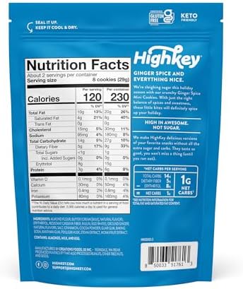 HighKey Gluten Free Ginger Spice Cookies - Keto Snack No Sugar Low Carb Snacks Foods Diet Friendly Food Healthy Cookie Dessert Treat Sweet <1g Sugar Ginger Snaps 2.0oz 3Pack