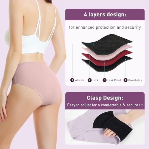 Carer 3 Pack Incontinence Underwear for Women, Washable Reusable Womens Absorbency Leakproof Incontinence Panties for Bladder Leak Protective Briefs L(2 Purple/1 Pink)