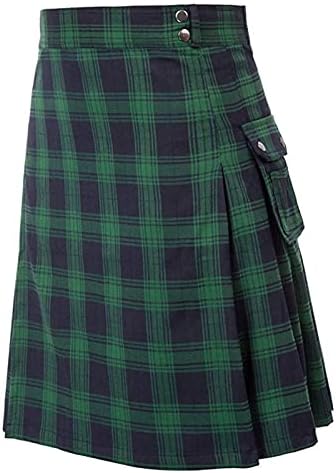 Utility Kilts for Men Scottish Tartan Kilts Casual High Waist Buckle Strap Modern Gothic Pleated Skirts with Pockets