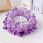 Natural Amethyst Cluster, Raw Crystal Tealight Candle Holder Crystal Stone Candle Stand High Energy Geode Votive with Healing Effects