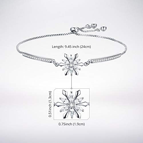 BISAER Snowflake Tennis Bracelets for Women White Gold Plated Cubic Zirconia Bracelet with Adjustable Chain, Anniversary, Birthday, Mother Day, Women' s Day Bracelet
