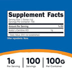 Nutricost Acetyl L-Carnitine HCI (ALCAR) 100 Grams per Container - 1G Per Serving - Non-GMO, Gluten Free, Unflavored