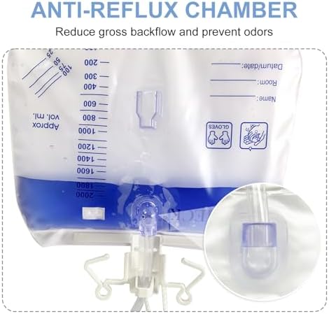 5 Pack Urinary Drainage Bag with Anti-Reflux Chamber,2000mL Urine Bags with 48" Tube Drainage,Splash-Resistant Drain Spout,Clips and Hanging Hook,Disposable Urine Bags for Men