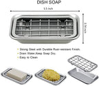 Kitchen and Bathroom Soap Dish Tray - Metal 2-Piece Soap Dish Tray with Drainage Grid and Holder for Kitchen Sink Countertops to Store Soap, Sponges, Scrubbers - Rust Resistant (2 Pack, Silver)