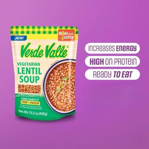 Verde Valle Vegetarian Lentil Soup Fresh Ready to Eat 15.2 oz (Pack of 1), Authentic Mexican Prepared Meal, Sopa de Lentejas, Protein, Fiber, Carrots, Tomatoes, Onions, Jalapeno Peppers