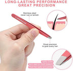 Eyebrows Tweezers Set, 4Pcs Stainless Steel Tweezers for Women with Travel Case, Great Precision for Ingrown Hair, Facial Hair and Splinter Removal