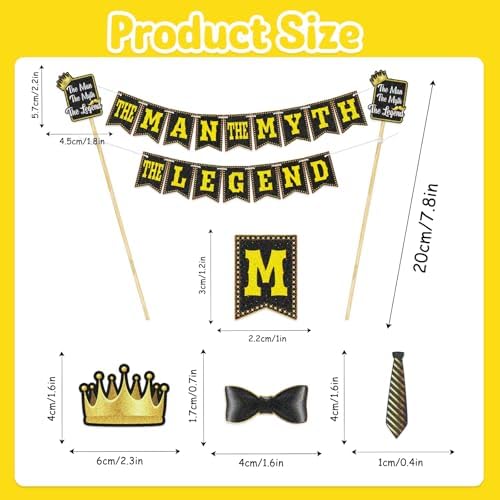 The Man The Myth The Legend Cake Topper Banner, Pre-Strung Men's Birthday,Father's Day Cake Decor,6pcs Dad's Day Birthday Retirement Party Decorations