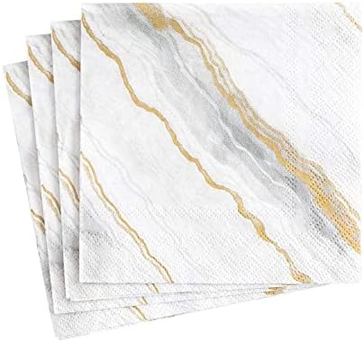 Caspari Marble Paper Cocktail Napkins in Grey, 20 Per Package