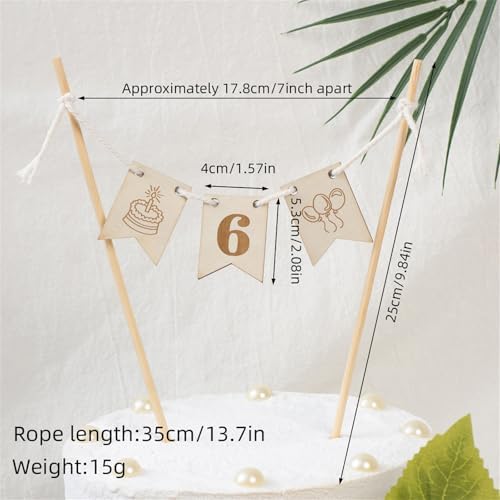 Wooden 6 Cake Topper Happy 6th Birthday Cake Toppers Six Years Old Party Cake Topper 6st Birthday Party Banner Boys Girls Women Men Anniversary Party Cake Decor Supplies