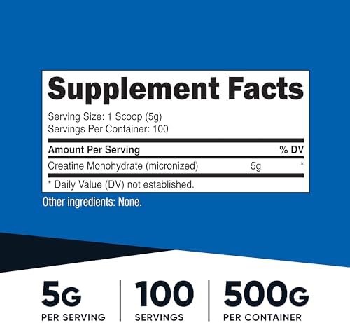 Nutricost Creatine Monohydrate Micronized Powder 500G, 5000mg Per Serv (5g) - 100 Servings, 17.9 Oz
