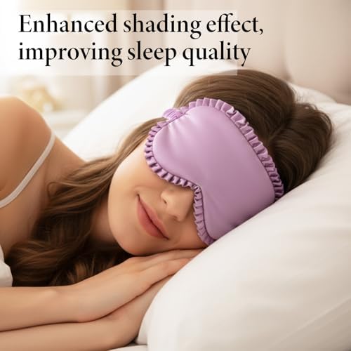 Pure Soft Silk Sleep Mask, Light Blocking Eye Mask with Upgraded Nose Pad, Breathable Blindfold with Elastic Strap, for Women Girls, Includes Travel Pouch, Ideal for Night Sleep, Travel (Purple)