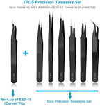 YHYZ 7pcs Precision Tweezers Set, Premium Anti-Static Stainless Steel ESD Tweezers Set Kit for Electronics, Sodlering，Jewelry, Craft, Laboratory Work, DIY(7PCS, Version)