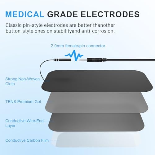 TENS Unit Reusable Electrode Pads for EMS Muscle Stimulator Massager, Self-Adhesive Latex-Free TENS Pads with Upgraded Self-Stick Performance for Electrotherapy, 10 Pairs 3 Sizes 2.0mm Pin