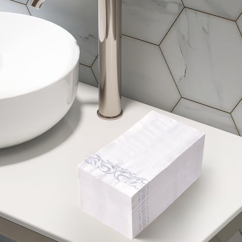 Vplus 400 Pack Paper Napkins Guest Towels Disposable Premium Quality 3-ply Dinner Napkins Disposable Soft, Absorbent, Perfect for Kitchen, Wedding, Parties, Dinners or Events(Silver)