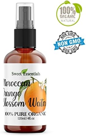 Premium Organic Moroccan Orange Blossom (Neroli) Water | 4oz Spray Imported from Morocco | Food Grade | Packed with Natural Antioxidants. Perfect for Hydrating & Rejuvenating Your Face & Neck