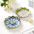 Lotus Ring Holder Dish Small Indoor Ash Tray, Ceramic Dessert Plate Trinket Jewelry Holder Organizing Necklace Earrings for Parents Friends Sister, All Jewelries Are NOT Included. Grass Green.