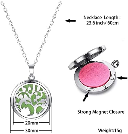 2 Pack Aromatherapy Essential Oil Diffuser Necklace Tree of Life Pattern, Muulaii Stainless Steel Locket Pendant with 24 Inch Chain Unique Gift Ideas for Women, Girls, Friend, Mom