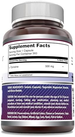 Amazing Formulas L-Tyrosine 500 mg Capsules | Amino Acid Supplement | Non-GMO | Gluten Free | Made in USA (360 Count)