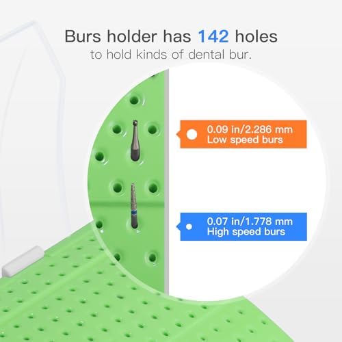 Annhua Dental Bur Block 142 Holes Bur Box with Drawer and Cover, Large Bur Block Holder Endo File Organizer for Slow Speed High Speed Burs - Green