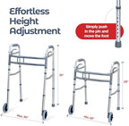 Medical king Walkers for Seniors Aluminum Lightweight Walker with Wheels, Adjustable Width and Height, Folding Walker for Elderly, Handicapped, Disabled 2 Wheels in Front