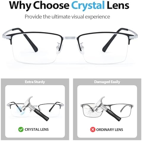 VIEWBETTER Titanium Frame Reading Glasses with Smoky Quartz Lenses - Natural Crystal Stone/Clear Real Glass R2222