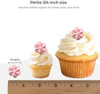 Mini Edible Royal Icing Flowers (36 Count), Petite Edible Flower Cake Decorations, Edible Flowers for Cupcakes, Flowers with Pearl Sprinkles for Cakes & Cupcakes, Global Sugar Art (Pink, 36 Count)
