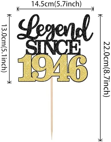 1 PCS Legend Since 1946 Cake Topper Black Gold Glitter Eighty Happy 80th Birthday Cake Pick Cheers to 80 Years Cake Decoration for 80th Birthday Anniversary Party Decorations Supplies