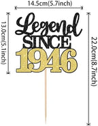1 PCS Legend Since 1946 Cake Topper Black Gold Glitter Eighty Happy 80th Birthday Cake Pick Cheers to 80 Years Cake Decoration for 80th Birthday Anniversary Party Decorations Supplies