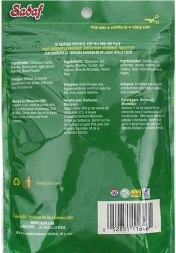 Sadaf Moroccan Seasoning - Moroccan Blend Seasoning for Cooking & Food Flavoring - Moroccan Cuisine - Spices & Seasonings - Kosher - 4 oz Resealable Bag
