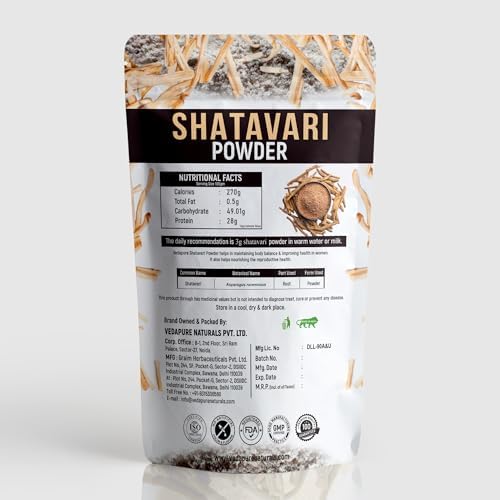 VEDAPURE Organic Shatavari Powder 100% Pure Root 3.53 oz (Asparagus Racemosus) Ayurvedic Herbal Supplement Natural Adaptogenic Herb Vegan, Gluten Free, Non-GMO Certified USDA