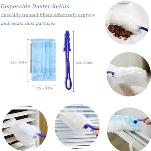 30 Pack Duster Refills Compatible with Swiffer Duster, Heavy Duty Multi Surface Duster Replacement with 1 Extra Handle for Cleaning Furniture, Blinds, Ceiling Fans and Car