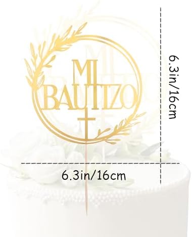 God Bless Baptism Cake Topper - Divine Celebration Elegant Cake Decor for Christening & Holy Communion, Keepsake Cross Design (Mi Bautizo Gold Mirror)