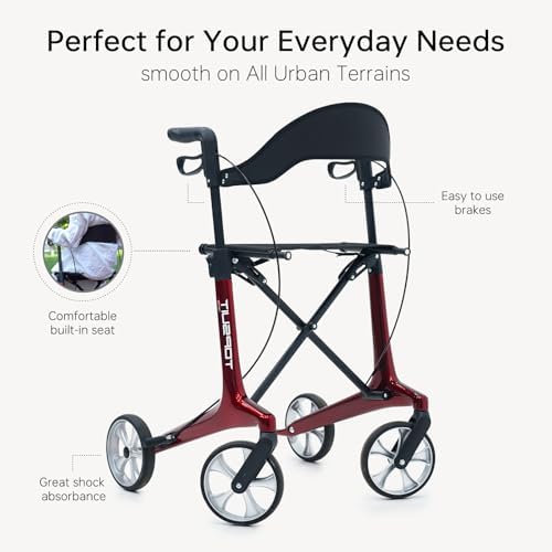 Carbon Fiber Ultralight Rollator Walker for Seniors with Seat & Brakes, Foldable ，7-Level Height ，8" Wheels, 11.5lbs Lightweight Mobility Aid, 330lbs Heavy-Duty Capacity, Adjustable Height