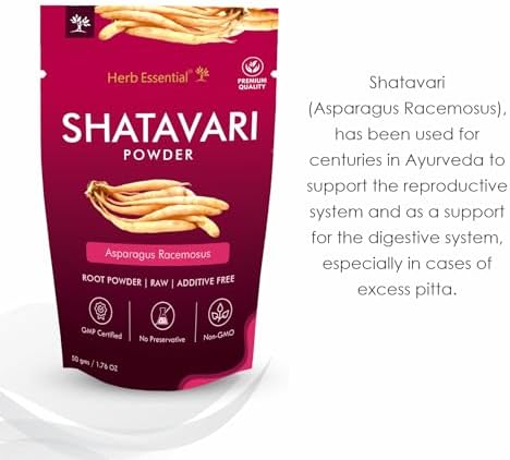 Herb Essential Shatavari Powder, Natural Asparagus Racemosus Root Powder, Rejuvenate Herb, Pure Shatavari Root Powder, Vegan Herbal Supplement for Daily Wellness, No Preservatives, 1.76 oz (Pack of 1)
