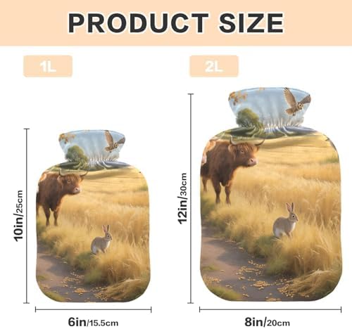 Brown Scottish Highland Cattle Travel hot Water Bottle with Soft Cover, 2L Warm Compress for Menstrual Cramps, Pain Relief, compresas calientes para el vientre