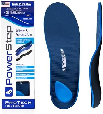 PowerStep ProTech Full Length Orthotic Insoles, Medical Grade Arch Support Inserts for Plantar Fasciitis Relief, Heel Pain, Maximum Cushioning, Memory Foam Orthotics, Made in The USA, M 6-6.5, W 8-8.5